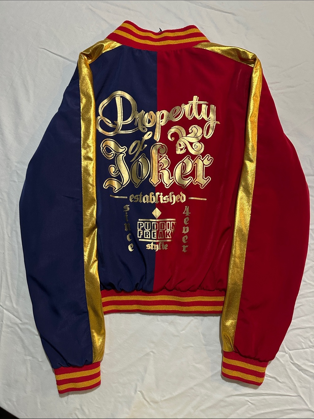 Joker Property Split-Color Satin Bomber Jacket - Red & Navy